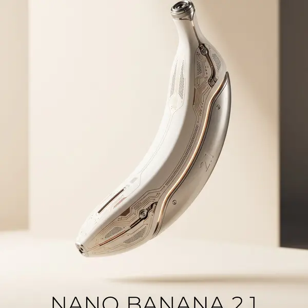 铬金属质感香蕉渲染 — Nano Banana 2.1