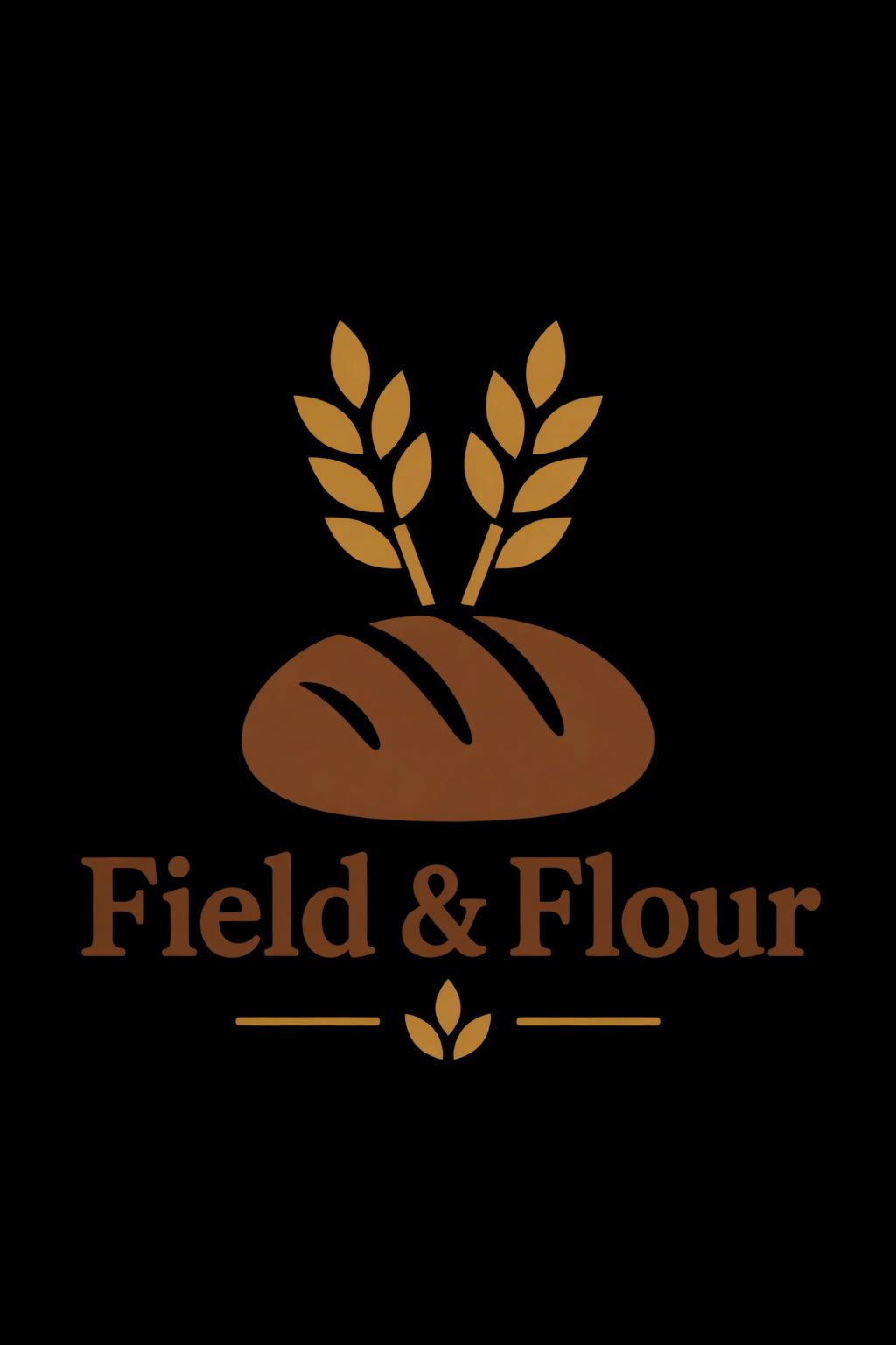 Field and Flour 面包店标志，暖色扁平，透明底