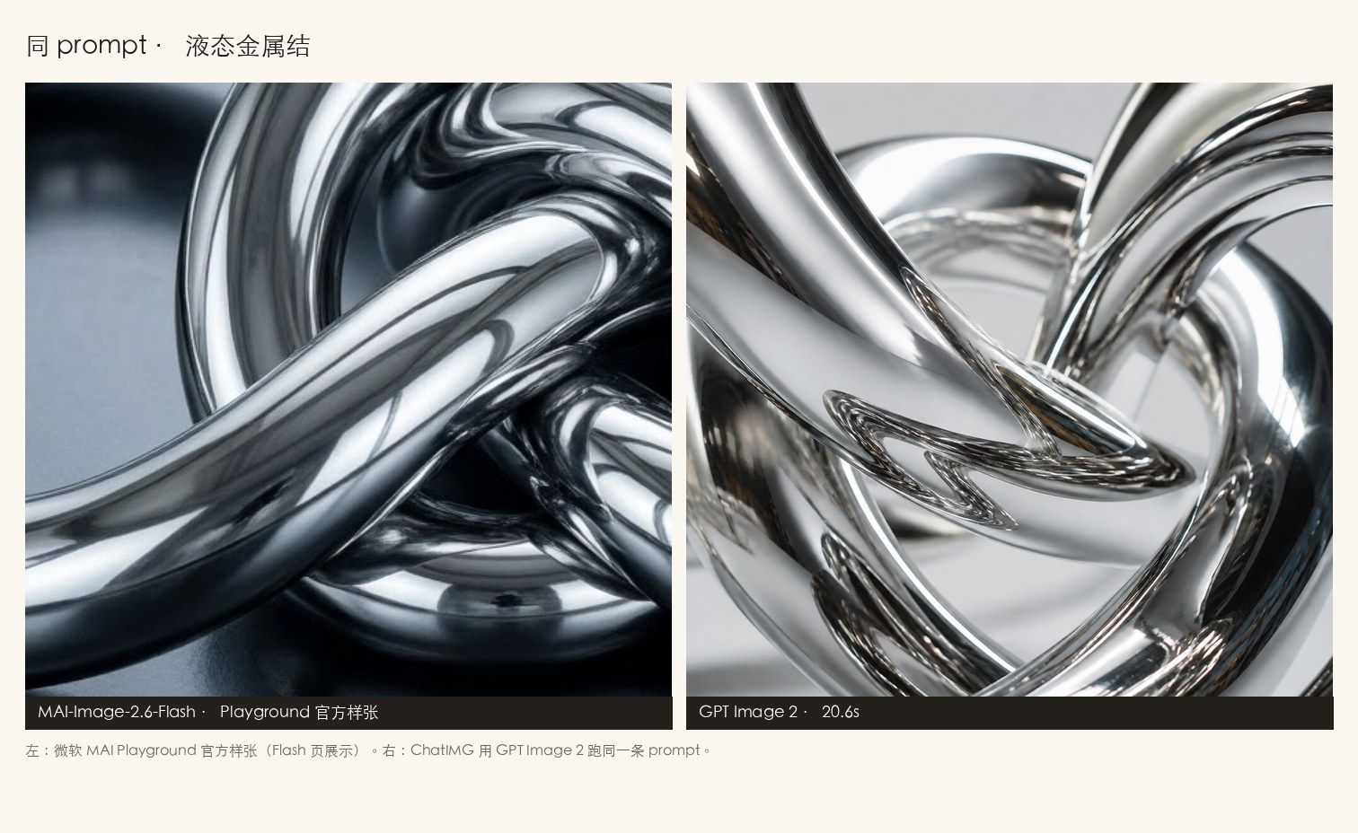 MAI-Image-2.6-Flash vs GPT Image 2, same-prompt liquid metal