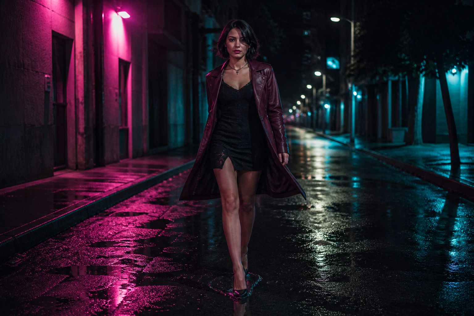 Dolly camera pushing toward a singer on a wet street for a Kling O3 prompt