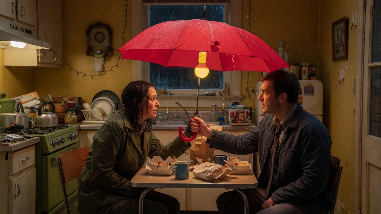 One umbrella, two people, one turn.