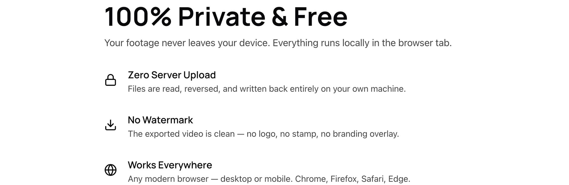 ReverseFlow benefits — private, no watermark, free
