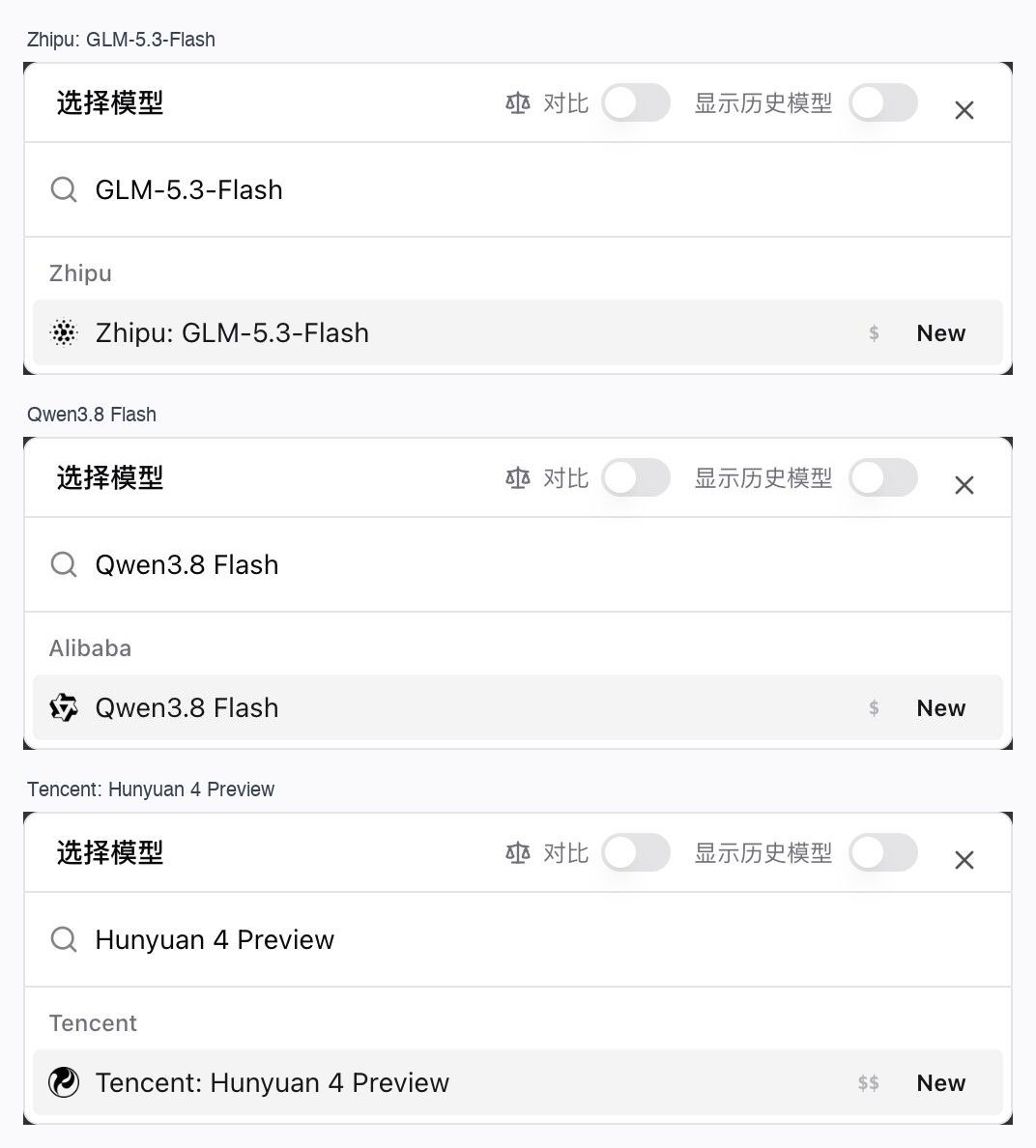 Three New models in the audio/video summary model picker