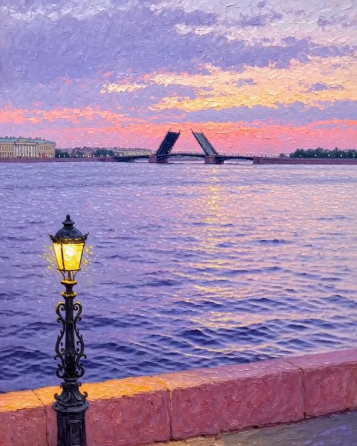 “Белые ночи” AI music video sample, Oil Painting style