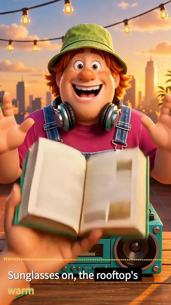 “Rooftop Summer” AI music video sample, Pixar 3D style