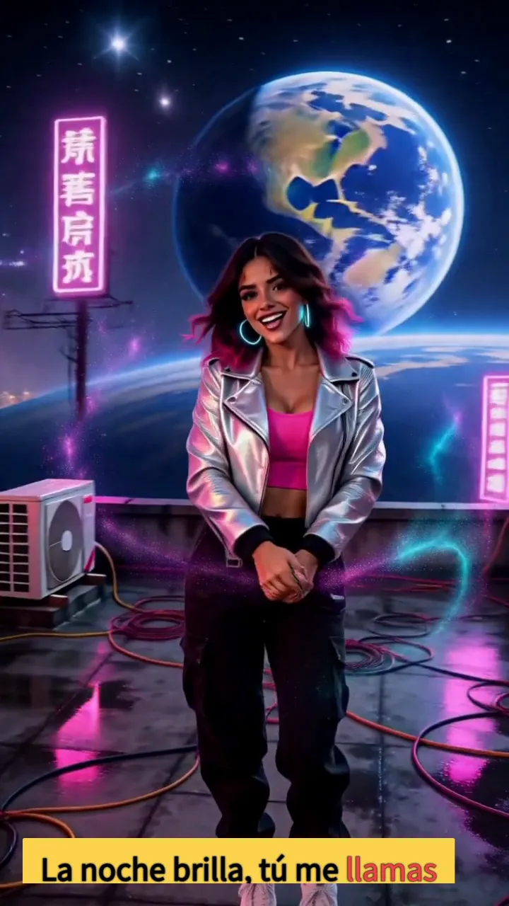 “Bailando en la Luna” AI music video sample, Painterly Neon style